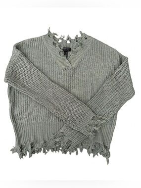 NWOT Women’s Sage Grey/ Green V-Neck Distressed Sweater Size Medium